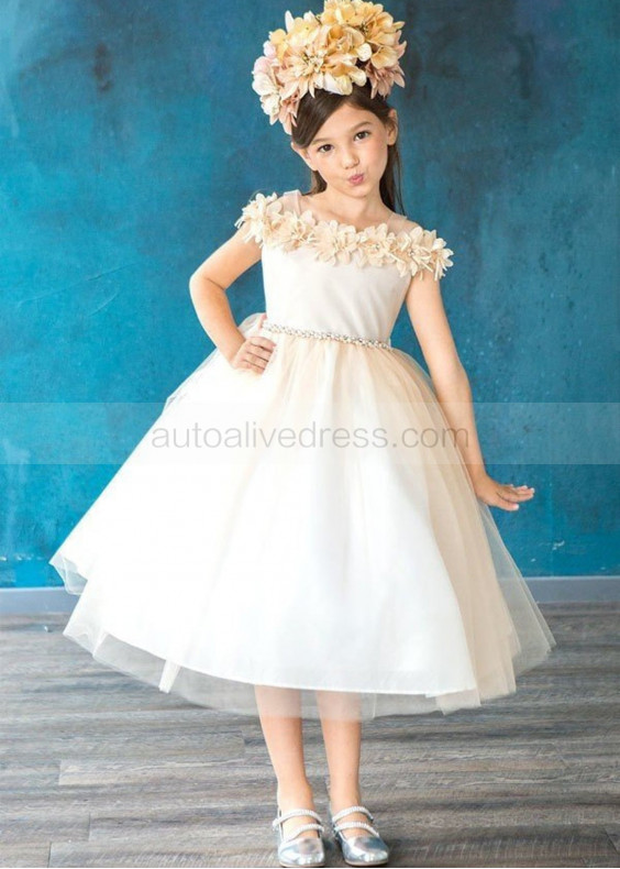Cold Shoulder 3D Floral Tulle Flower Girl Dress Cold Shoulder 3D Floral Tulle Flower Girl Dress